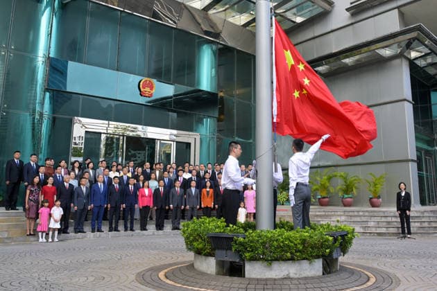 HONG KONG, CHINA - JULY 01: A flag raising ceremony is held by the Commissioner s Office of China s Foreign Ministry in the Hong Kong Special Administrative Region to celebrate the 29th anniversary of Hong Kong s return to the motherland on July 1, 2026 in Hong Kong, China.  Copyright: xChinaxNewsxServicex 111651550773