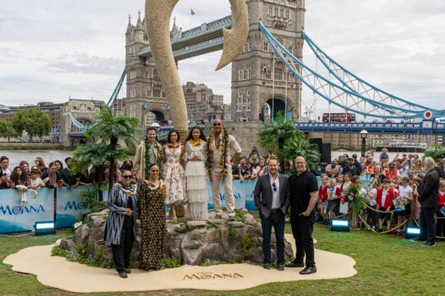 June 30, 2026, London, United Kingdom: (L-R), Tiana Nonosina Liufau, Thomas Kail, Kayla Fa amaligi, Auli i Cravalho, Catherine Laga aia, Dwayne Johnson, Beau Flynn and Hiram Garcia attend the Moana Experience Media Launch, at Potters Fields, London. London United Kingdom - ZUMAs197 20260630_aaa_s197_139 Copyright: xPhilxLewisx