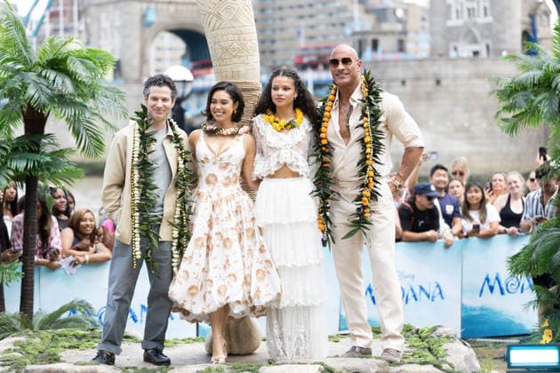 June 30, 2026, London, United Kingdom: (L-R) Thomas Kail, Auli i Cravalho, Catherine Laga aia and Dwayne Johnson attend the Moana Experience Media Launch, at Potters Fields, London. London United Kingdom - ZUMAs197 20260630_aaa_s197_184 Copyright: xPhilxLewisx