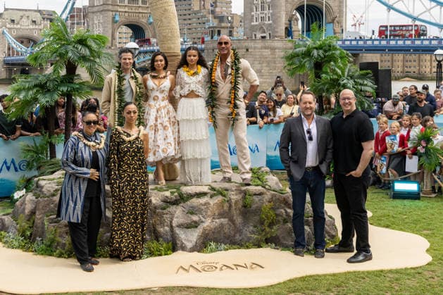 June 30, 2026, London, United Kingdom: (L-R), Tiana Nonosina Liufau, Thomas Kail, Kayla Fa amaligi, Auli i Cravalho, Catherine Laga aia, Dwayne Johnson, Beau Flynn and Hiram Garcia attend the Moana Experience Media Launch, at Potters Fields, London. London United Kingdom - ZUMAs197 20260630_aaa_s197_194 Copyright: xPhilxLewisx