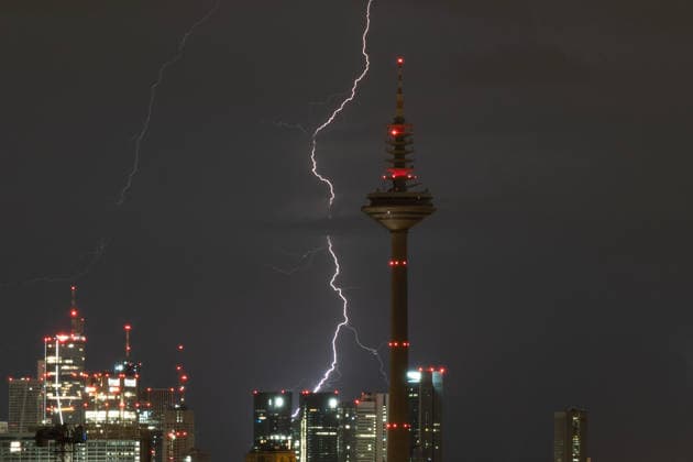July 1, 2026, Frankfurt, Hesse, Germany: Lightning strikes over the skyline of the financial district in Frankfurt am Main, Germany. Frankfurt Germany - ZUMAb332 20260701_zip_b332_001 Copyright: xMatiasxBasualdox
