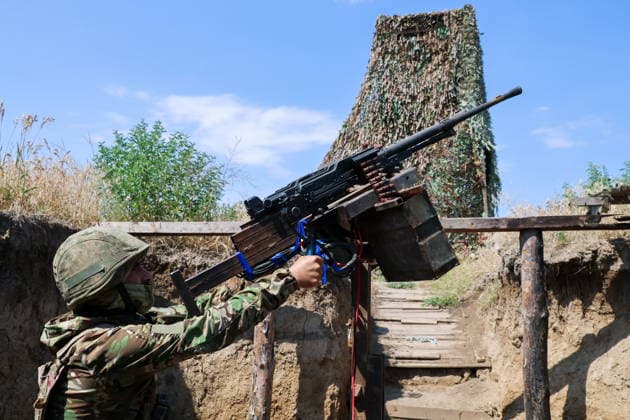 RUSSIA, ZAPOROZHYE REGION - JUNE 30, 2026: A serviceman of Russia s Dnepr Group of Forces conducts air surveillance on the Zaporozhye front of Russia s special military operation. Alexander Polegenko TASS  94533106
