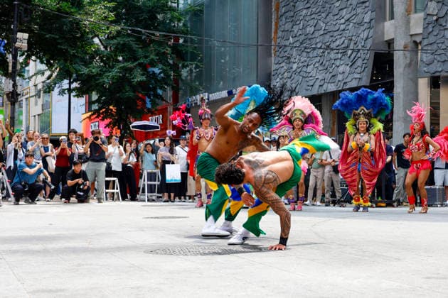 Dancers perform samba show summer festival in Seoul Dancers from Lotte World, a South Korean theme park, perform a samba show during a summer festival promotional event in the Myeongdong shopping district in Seoul, South Korea, on July 01, 2026. Seoul South Korea  Copyright: xMatrixxImagesx xJungxUi-Chelx