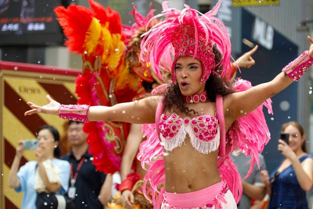 Dancers perform samba show summer festival in Seoul Dancers from Lotte World, a South Korean theme park, perform a samba show during a summer festival promotional event in the Myeongdong shopping district in Seoul, South Korea, on July 01, 2026. Seoul South Korea  Copyright: xMatrixxImagesx xJungxUi-Chelx