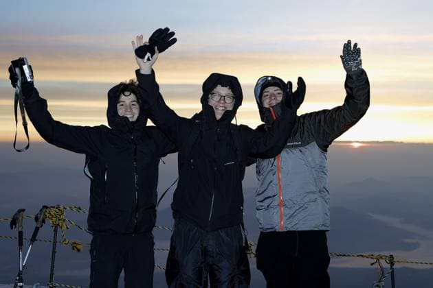 Mt. Fuji climbing season Climbers atop Mt. Fuji pose for a photo on July 1, 2026, as the official climbing season began for Japan s highest mountain, straddling Shizuoka and Yamanashi prefectures.  A14AA0005621130P