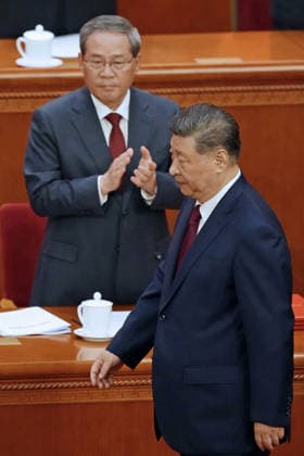 105th founding anniversary of Chinese Communist Party Chinese President Xi Jinping (front) and Premier Li Qiang attend a ceremony marking the 105th anniversary of the founding of the Chinese Communist Party at the Great Hall of the People in Beijing on July 1, 2026.  A14AA0005621137P