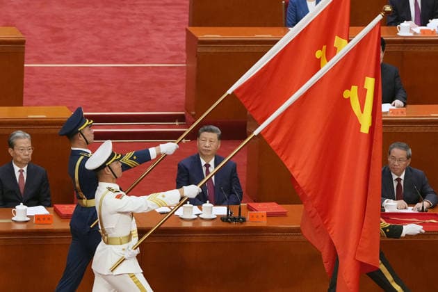 105th founding anniversary of Chinese Communist Party Chinese President Xi Jinping (sitting, 2nd from L) attends a ceremony marking the 105th anniversary of the founding of the Chinese Communist Party at the Great Hall of the People in Beijing on July 1, 2026.  A14AA0005621141P