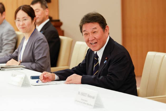 July 1, 2026, Tokyo, Japan: Japanese Foreign Minister Toshimitsu Motegi meets Kenia Lopez Rabadan President of the Board of Directors of the Chamber of Deputies of Mexico (not pictured) during a courtesy visit to Motegi at the Ministry of Foreign Affairs of Japan (MOFA) in Tokyo. Tokyo Japan - ZUMAm191 20260701_aap_m191_007 Copyright: xRodrigoxReyesxMarinx