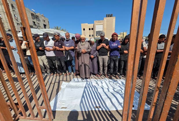 Mourners bid farewell to two Palestinians at Nasser Medical Complex Mourners bid farewell to the bodies of two Palestinians at Nasser Medical Complex in Khan Younis, southern Gaza Strip, on July 1, 2026, after they were killed in an Israeli airstrike that targeted a group of people near the Asdaa junction in the al-Mawasi area of Khan Younis the previous evening. Photo by Tariq Mohammad APA Images Khan Yunis Gaza Strip Palestinian Territory 010726_Khan_Yunis_TM_01(23) Copyright: xapaimagesxTariqxMohammad xapaimagesx