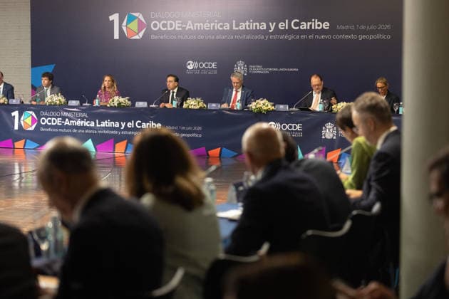 Albares and Mathias Cormann Co-Chair the OECD–Latin America and the Caribbean Ministerial Dialogue The Minister of Foreign Affairs, the European Union, and Cooperation, José Manuel Albares, is co-chairing the OECD Ministerial Dialogue with OECD Secretary-General Mathias Cormann – Latin America and the Caribbean at Casa América on July 1, 2026, in Madrid, Spain. The meeting is being held with the aim of strengthening trade ties and global governance, consolidating Spain’s role as a strategic bridge between Europe and Latin America. JULY 1, 2026 Spain  Copyright: xEduardoxParrax 7635007