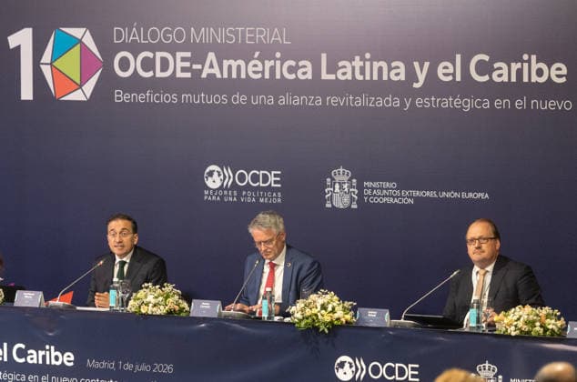 Albares and Mathias Cormann Co-Chair the OECD–Latin America and the Caribbean Ministerial Dialogue The Minister of Foreign Affairs, the European Union, and Cooperation, José Manuel Albares, is co-chairing the OECD Ministerial Dialogue with OECD Secretary-General Mathias Cormann – Latin America and the Caribbean at Casa América on July 1, 2026, in Madrid, Spain. The meeting is being held with the aim of strengthening trade ties and global governance, consolidating Spain’s role as a strategic bridge between Europe and Latin America. JULY 1, 2026 Spain  Copyright: xEduardoxParrax 7635008