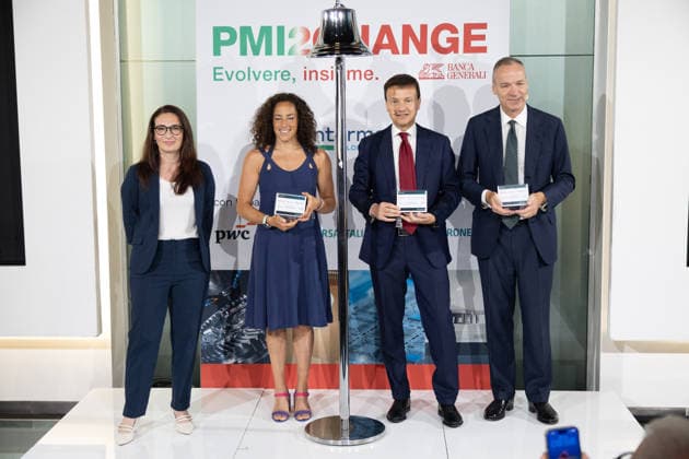 IPA86269292 - Milan, July 1, 2026, Palazzo Mezzanotte, Piazza Affari, PMI2CHANGE ETF Ring The Bell ceremony, Pmi2Change press conference, featuring Banca Generali CEO Gian Maria Mossa, Intermonte CEO and Olympic skiing champion Federica Brignone.  Copyright: xFrancescoxEnriquezx xFrancescoxEnriquezx 86269292