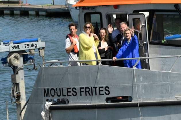 Bel Mer Mussels Presentation NIEUWPOORT, BELGIUM - JULY 01: Annelies Verlinden (CD&V), Minister of Justice of Federal Government, Hilde Crevits (CD&V,) Deputy Minister-President of the Government of Flanders, Flemish Minister for Home Affairs, Urban and Rural Policy, Living Together, Integration and Civic Integration, Public Governance, Social Economy and Fisheries, Stefan Goethaert, CEO Colruyt Group pictured during the press presentation of the Bel Mer mussels from Colruyt s marine farm on July 01, 2026 in Nieuwpoort, Belgium, 01 07 2026 Nieuwpoort Belgium  Copyright: xPhilipxReynaersx