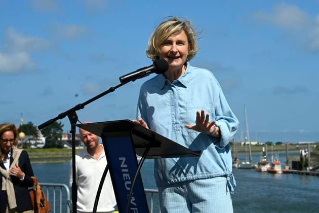 Bel Mer Mussels Presentation NIEUWPOORT, BELGIUM - JULY 01: Hilde Crevits (CD&V,) Deputy Minister-President of the Government of Flanders, Flemish Minister for Home Affairs, Urban and Rural Policy, Living Together, Integration and Civic Integration, Public Governance, Social Economy and Fisheries pictured during the press presentation of the Bel Mer mussels from Colruyt s marine farm on July 01, 2026 in Nieuwpoort, Belgium, 01 07 2026 Nieuwpoort Belgium  Copyright: xPhilipxReynaersx