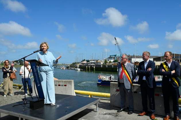 Bel Mer Mussels Presentation NIEUWPOORT, BELGIUM - JULY 01: Hilde Crevits (CD&V,) Deputy Minister-President of the Government of Flanders, Flemish Minister for Home Affairs, Urban and Rural Policy, Living Together, Integration and Civic Integration, Public Governance, Social Economy and Fisheries pictured during the press presentation of the Bel Mer mussels from Colruyt s marine farm on July 01, 2026 in Nieuwpoort, Belgium, 01 07 2026 Nieuwpoort Belgium  Copyright: xPhilipxReynaersx