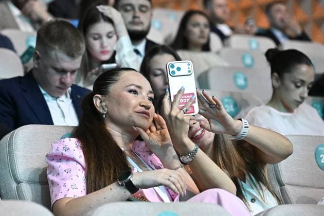 Russia New People Party Congress 9198268 01.07.2026 Participants take a selfie before the 6th congress of the New People Party ahead of the State Duma elections at the TAU concert hall in Moscow, Russia. Kristina Solovyova Sputnik Moscow Russia  Copyright: xKristinaxSolovyovax