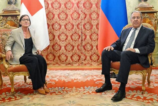 Russia Red Cross 9198307 01.07.2026 President of the International Committee of the Red Cross (ICRC) Mirjana Spoljaric and Russian Foreign Minister Sergey Lavrov attend a meeting in Moscow, Russia. Sergey Guneev Sputnik Moscow Russia  Copyright: xSergeyxGuneevx