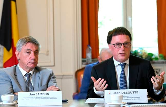 Presentation of the 2025 Annual Report on Federal Government Debt BRUSSELS, BELGIUM - JULY 01 : Presentation of the 2025 Annual Report on Federal Government Debt in the presence of Jan Jambon (Minister for Finance and Pensions (N-VA)) & Jean Deboutte (Director Risk Management & Investor Relations and Chairman of the Executive Committee) on July 1, 2026 in Brussels, Belgium, 01 07 2026 Brussels Belgium  Copyright: xDidierxLebrunx