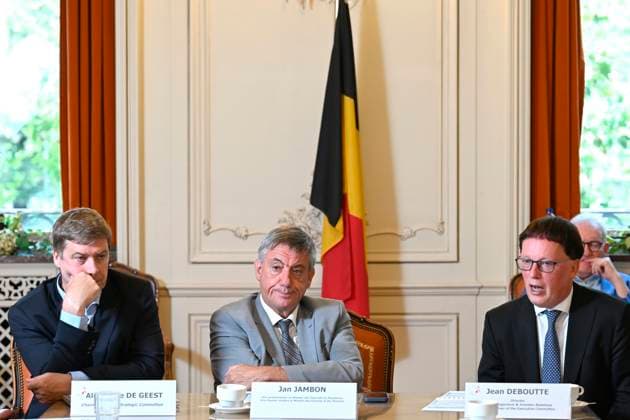 Presentation of the 2025 Annual Report on Federal Government Debt BRUSSELS, BELGIUM - JULY 01 : Presentation of the 2025 Annual Report on Federal Government Debt in the presence of Jean Deboutte (Director Risk Management & Investor Relations and Chairman of the Executive Committee) & Jan Jambon (Minister for Finance and Pensions (N-VA)) & Alexandre De Geest (Chairman of the Strategic Committee) on July 1, 2026 in Brussels, Belgium, 01 07 2026 Brussels Belgium  Copyright: xDidierxLebrunx