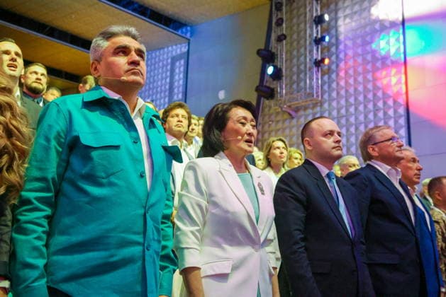 RUSSIA, MOSCOW - JULY 1, 2026: New People Party leader Alexei Nechayev, Deputy head of the New People Party faction in the Russian State Duma Sardana Avksentyeva, First deputy head of the New People Party faction in the Russian State Duma Vladislav Davankov and Russia s Special Presidential Envoy for Relations with International Organisations Boris Titov (L-R) attend an election campaign convention of the New People Party at Lomonosov Cluster. The convention is held before the forthcoming 2026 Russian legislative election. Vladimir Gerdo TASS  94538439