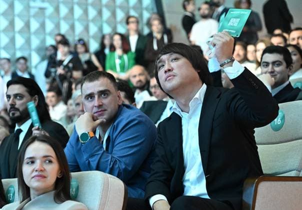 Russia New People Party Congress 9198378 01.07.2026 Chairman of the Russian State Duma Committee on Tourism and Tourism Infrastructure Sangadzhi Tarbaev votes during the 6th congress of the New People Party ahead of the State Duma elections at the TAU concert hall in Moscow, Russia. Kristina Solovyova Sputnik Moscow Russia  Copyright: xKristinaxSolovyovax