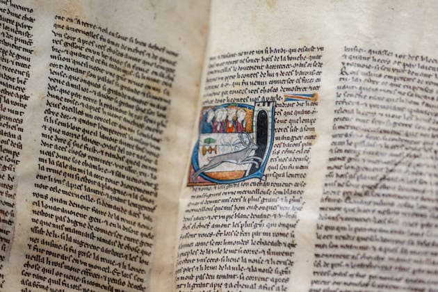 The Clermont-Tonnerre Grail Illuminated Manuscript at Christie s, London, UK, 1 July 2026 A medieval miniature depicting Merlin transformed into a stag, from the Clermont-Tonnerre Grail, a 700-year-old illuminated manuscript estimated at Â£1,500,000-2,000,000, on display at Christie s, London, UK, on 1 July 2026. The illustration depicts one of the rarest scenes in Arthurian art: Merlin shape-shifts into a giant wild stag and storms into the court of the Emperor of Rome, leaping past a princess, knocking over the imperial dinner tables and delivering a prophecy before escaping back into the woods. Fewer than five medieval manuscripts worldwide are known to illustrate this scene. Created circa 1290-1310 by the Master of the Liege Apocalypse  Copyright: xPetexSpellerx xAvalonx 1113727566
