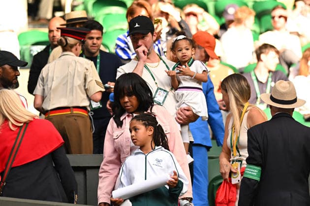 2026 Wimbledon - Serena Williams Family Alexis Ohanian, partner of Serena Williams of United States, holds daughter Adira River Ohanian during Serena Williams first round match at the 2025 Wimbledon Tennis Championships at the AELTC in London, GREAT BRITAIN, on JuNE 30, 2026. Photo by Corinne Dubreuil ABACAPRESS.COM London United Kingdom  Copyright: xDubreuilxCorinne ABACAx