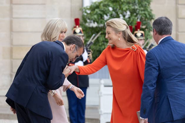 Grand Duke Guillaume and Grand Duchess Stephanie of Luxembourg received at Elysee French President Emmanuel Macron with sunglasses and his wife Brigitte Macron received Grand Duke Guillaume of Luxembourg and Grand Duchess Stephanie of Luxembourg before a meeting at Elysee Palace, Paris France on July 1 2026. Photo by Raphael Lafargue ABACAPRESS.COM Paris France  Copyright: xLafarguexRaphael ABACAx