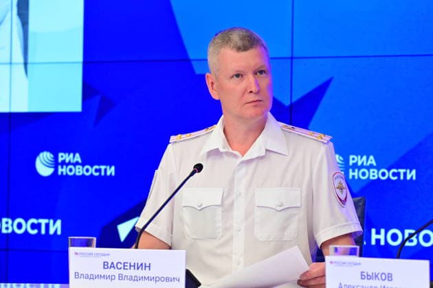 Press conference dedicated to the Day of the State Traffic Safety Inspectorate, celebrated annually on July 3. MMPC Russia Today, Moscow, July 1, 2026. Pictured: Vladimir Vasenin, Head of the Information and Public Relations Department of the Main Directorate of the Ministry of Internal Affairs of Russia for Moscow. Photo: Pavel Kashaev. PavelxKashaev