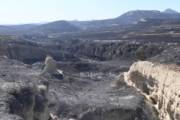 The Government of Aragon Deploys the UME in Response to the Forest Fire in Lecinena Area burned by the fire, as of July 1, 2026, in Lecinena, Zaragoza, Aragon, Spain. The Government of Aragon has requested the deployment of the Military Emergency Unit (UME) to tackle the fire in Lecinena. The military operation is joining the firefighting efforts to combat the severe forest fire that broke out in the municipality, working alongside forest fire brigades and regional aerial resources to control the fire and protect residential and agricultural areas in the Los Monegros region. JULY 1, 2026 FIRE Ramó Lecinena, Zaragoza, Aragon Lecinena, Zaragoza, Aragon Spain  Copyright: xRamonxCometx 7635648