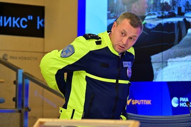 Press conference dedicated to the Day of the State Traffic Safety Inspectorate, celebrated annually on July 3. MMPC Russia Today, Moscow, July 1, 2026. Pictured: Sergey Tishkov, Senior Traffic Inspector of the 2nd Separate Specialized Traffic Police Battalion of the State Traffic Safety Inspectorate of the Main Directorate of the Ministry of Internal Affairs of Russia for Moscow. Photo: Pavel Kashaev. PavelxKashaev