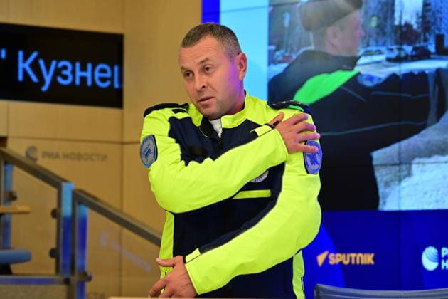 Press conference dedicated to the Day of the State Traffic Safety Inspectorate, celebrated annually on July 3. MMPC Russia Today, Moscow, July 1, 2026. Pictured: Sergey Tishkov, Senior Traffic Inspector of the 2nd Separate Specialized Traffic Police Battalion of the State Traffic Safety Inspectorate of the Main Directorate of the Ministry of Internal Affairs of Russia for Moscow. Photo: Pavel Kashaev. PavelxKashaev