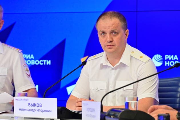 Press conference dedicated to the Day of the State Traffic Safety Inspectorate, celebrated annually on July 3. MMPC Russia Today, Moscow, July 1, 2026. Pictured: Aleksandr Bykov, Head of the Department of State Traffic Safety Inspectorate of the Main Directorate of the Ministry of Internal Affairs of Russia for Moscow. Photo: Pavel Kashaev. PavelxKashaev