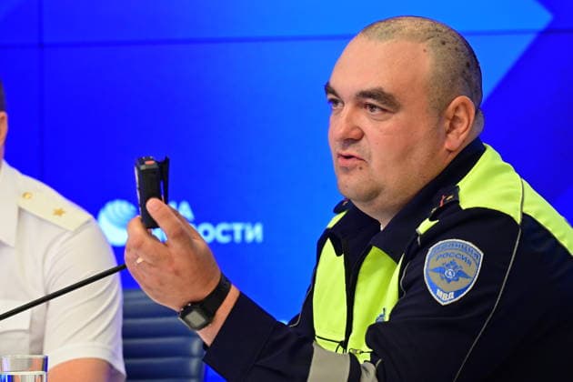 Press conference dedicated to the Day of the State Traffic Safety Inspectorate, celebrated annually on July 3. MMPC Russia Today, Moscow, July 1, 2026. Pictured: Anton Poroshin, Senior Traffic Inspector of the 6th Separate Specialized Traffic Police Battalion of the State Traffic Safety Inspectorate of the Main Directorate of the Ministry of Internal Affairs of Russia for Moscow. Photo: Pavel Kashaev. PavelxKashaev