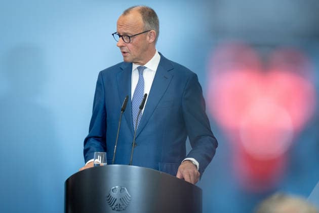 PK, Bundesministerium der Verteidigung Berlin, Bundesministerium der Verteidigung, Bundeskanzler, Friedrich Merz Berlin Berlin GER *** PK, Federal Ministry of Defense, Berlin; Federal Ministry of Defense; Federal Chancellor; Friedrich Merz; Berlin; Berlin; GER