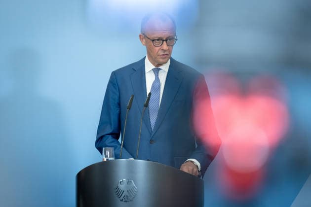 PK, Bundesministerium der Verteidigung Berlin, Bundesministerium der Verteidigung, Bundeskanzler, Friedrich Merz Berlin Berlin GER *** PK, Federal Ministry of Defense, Berlin; Federal Ministry of Defense; Federal Chancellor; Friedrich Merz; Berlin; Berlin; GER
