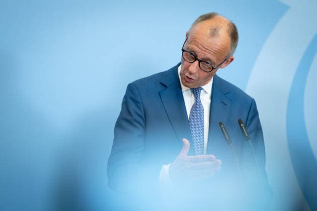 PK, Bundesministerium der Verteidigung Berlin, Bundesministerium der Verteidigung, Bundeskanzler, Friedrich Merz Berlin Berlin GER *** PK, Federal Ministry of Defense, Berlin; Federal Ministry of Defense; Federal Chancellor; Friedrich Merz; Berlin; Berlin; GER
