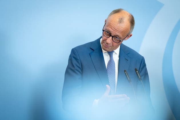 PK, Bundesministerium der Verteidigung Berlin, Bundesministerium der Verteidigung, Bundeskanzler, Friedrich Merz Berlin Berlin GER *** PK, Federal Ministry of Defense, Berlin; Federal Ministry of Defense; Federal Chancellor; Friedrich Merz; Berlin; Berlin; GER