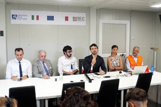 IPA86275014 - Milan, July 1, 2026: Press conference and site visit to assess the progress of construction on the Beic Library (European Library of Information and Culture) with Carmine Pacente, Massimo Maria Molla, Luca Castamagna, Tommaso Sacchi, Marenza Galullo, and Stefano Parisi  Copyright: xDuilioxPiaggesix xDuilioxPiaggesix 86275014