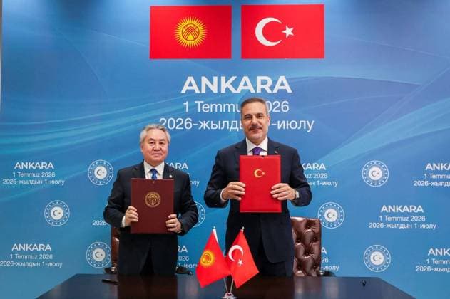 News Themen der Woche KW27 Turkiye and Kyrgyzstan sign the 2027-2028 Cooperation Program ANKARA, TURKIYE - JULY 01: (----EDITORIAL USE ONLY MANDATORY CREDIT - TURKISH FOREIGN MINISTRY HANDOUT - NO MARKETING NO ADVERTISING CAMPAIGNS - DISTRIBUTED AS A SERVICE TO CLIENTS----) Turkish Foreign Minister Hakan Fidan (R) and Kyrgyz Foreign Minister Jeenbek Kulubaev (L) sign the 2027-2028 Cooperation Program between the Ministry of Foreign Affairs of the Republic of Turkiye and the Ministry of Foreign Affairs of the Kyrgyz Republic following the Seventh Meeting of the Turkiye-Kyrgyzstan Joint Strategic Planning Group in Ankara, Turkiye on July 01, 2026. Turkish Foreign Ministry Handout Anadolu Ankara Turkey. Editorial use only. Please get in touch for any other usa  Copyright: x2026xAnadoluxTurkishxForeignxMinistryx xHandoutx