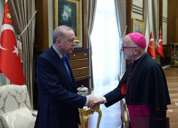 Turkish President Recep Tayyip Erdogan ANKARA, TURKIYE - JULY 1: (----EDITORIAL USE ONLY MANDATORY CREDIT - TURKISH PRESIDENCY MUSTAFA KAMACI HANDOUT - NO MARKETING NO ADVERTISING CAMPAIGNS - DISTRIBUTED AS A SERVICE TO CLIENTS----) Turkish President Recep Tayyip Erdogan receives a delegation of the Catholic Bishops Conference of Turkiye at the Presidential Complex in Ankara, Turkiye, on July 1, 2026, in Ankara, Turkiye. TUR Presidency Mustafa Kamaci Anadolu Ankara Turkey. Editorial use only. Please get in touch for any other usage.  Copyright: x2026xAnadoluxTURxPresidencyx xMustafaxKamacix