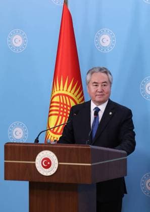 Turkish Foreign Minister Fidan - Kyrgyz Foreign Minister Kulubayev joint press conference in Ankara ANKARA, TURKIYE - JULY 1: (----EDITORIAL USE ONLY MANDATORY CREDIT - TURKISH MINISTRY OF FOREIGN AFFAIRS HANDOUT - NO MARKETING NO ADVERTISING CAMPAIGNS - DISTRIBUTED AS A SERVICE TO CLIENTS----) Turkish Foreign Minister Hakan Fidan (not seen) and Kyrgyz Foreign Minister Jeenbek Kulubaev attend joint press conference after the Seventh Meeting of the Turkiye-Kyrgyzstan Joint Strategic Planning Group in Ankara, Turkiye on July 1, 2026. Turkish Ministry of Foreign Affairs Anadolu Ankara Turkey. Editorial use only. Please get in touch for any other usage.  Copyright: x2026xAnadoluxTurkishxMinistryxofxForeignxAffairsx