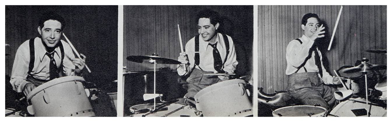 RECORD DATE NOT STATED Photograph of Andy Russell playing the drums Photograph of Andy Russell (1919-1992) an American vocalist playing the drums. Editorial use only. All other uses to be cleared with the copyright owner (World History Archive), in advance., WHA_151_0162.jpg, Andy Russell; American vocalist; drums; musician; performer; singer; artist; jazz; music; entertainment; 20th century; portrait; black and white; vintage; musician playing drums; famous singer; celebrity; iconic; talent; stage; performance; musician in action; music industry; historical figure; American music; drumming; musician portrait; jazz singer; classic; legendary artist. Copyright: xWorldxHistoryxArchivex