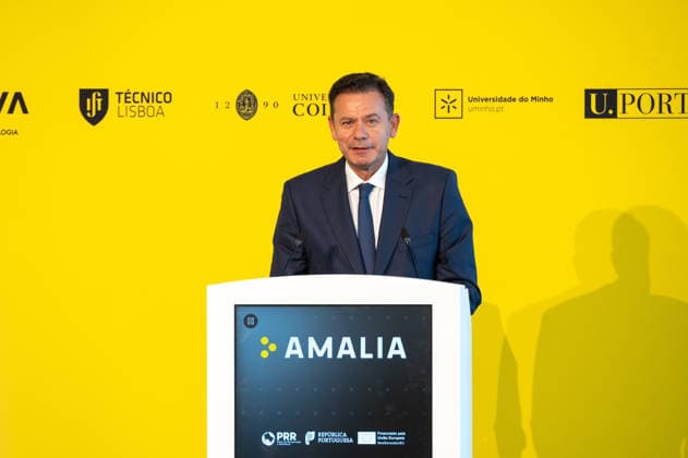 July 1, 2026, Lisbon, Lisbon, Portugal: Portuguese Prime Minister LUIS MONTENEGRO delivers a speech during the official presentation of AmoÂ¡lia , the new Portuguese Large Language Model (LLM) artificial intelligence initiative, at the To cnico Innovation Center in Lisbon. Lisbon Portugal  - ZUMAr238 20260701_zip_r238_016 Copyright: xRicardoxRochax