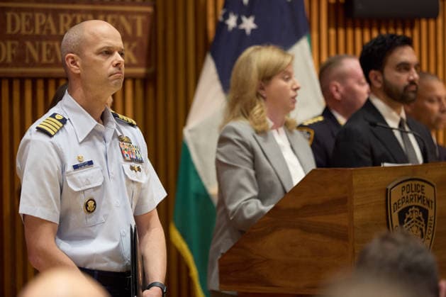 July 1, 2026, New York, New York, USA: at the podium and New York City Mayor Zohran Mamdani looks on during a security briefing ahead of Sail 250 and Fourth of July events in New York City, U.S., July 1, 2026. New York USA - ZUMAs237 20260701_aap_s237_009 Copyright: xMarkxJ.xSullivanx