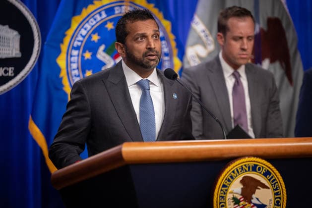 DOJ Tren de Aragua Press Conference WASHINGTON, DC - JULY 1: FBI Director Kash Patel speaks at a press conference announcing Tren de Aragua enforcement efforts at the Department of Justice in Washington, DC on July 1, 2026. Nathan Posner Anadolu Washington United States. Editorial use only. Please get in touch for any other usage.  Copyright: x2026xAnadoluxNathanxPosnerx