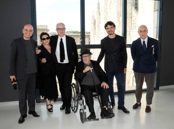 IPA86285180 - Milan, July 1, 2026: Inauguration of Joseph Kosuth’s permanent installation *Vedere le cose* at the Museo del Novecento. Pictured: Gianfranco Maraniello, Lia Rumma, Vincenzo Trione, Joseph Kosuth, Tommaso Sacchi, and Domenico Piraina  Copyright: xDuilioxPiaggesix xDuilioxPiaggesix 86285180