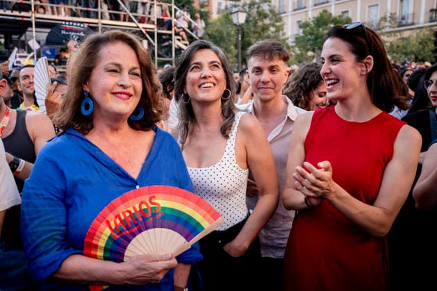 MADO 2026 Opening Speech I D Carla Antonelli, a Más Madrid representative in the Madrid Assembly; Manuela Bergerot, the Más Madrid spokesperson in the Assembly; and Rita Maestre, the Más Madrid spokesperson in the City Council, Rita Maestre, during the opening proclamation for Madrid Pride 2026 (MADO 2026) in Pedro Zerolo Square on July 1, 2026, in Madrid, Spain. The official opening will once again be led by La Plexy, a familiar face on Madrid’s nightlife scene. Alongside the master of ceremonies, the LGBTI film festival opening address will be hosted by Cayetana Guillén Cuervo, while Kany García will serve as the opening speaker for Latino Pride on July 1, 2026, in Madrid, Spain.  Copyright: xA.xPÃ rezxMecax 7636954