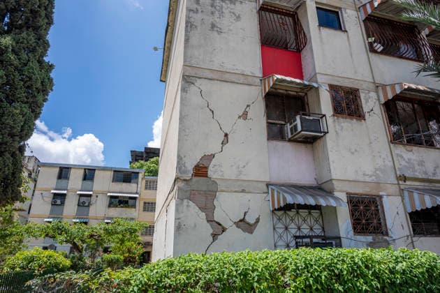 Buildings and apartments show extensive damage at the Eugenio Mendoza Foundation in Alta Vista, Catia, Caracas, Venezuela, on July 1, 2026, following two powerful earthquakes that caused widespread destruction across the capital Caracas Miranda Venezuela Copyright: xJimmyxVillaltax xVWPicsx JVI-EarthquakeVenezuela-171