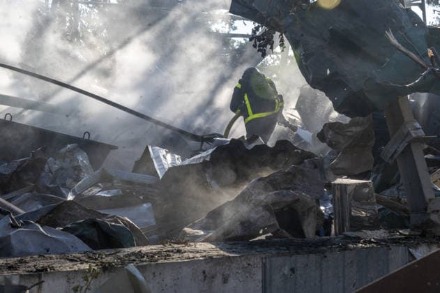 Aftermath of a Russian attack in Kharkiv KHARKIV, UKRAINE - JULY 1: Firefighters respond to the area after seven Russian guided bombs struck several districts on the afternoon in Kharkiv, Ukraine, on July 1, 2026. The attacks damaged private residential buildings, a warehouse, and the University Hospital of Kharkiv National Medical University. A 15-year-old boy lost his life, as 30 people, including three children, were injured, with 10 of the victims hospitalized. Serhii Masin Anadolu Kharkiv Ukraine. Editorial use only. Please get in touch for any other usage.  Copyright: x2026xAnadoluxSerhiixMasinx